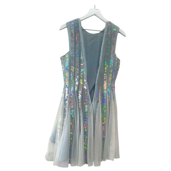 ASOS Silver Holographic Sleeveless Fit & Flare Party Dress Size 6 - Picture 12 of 13
